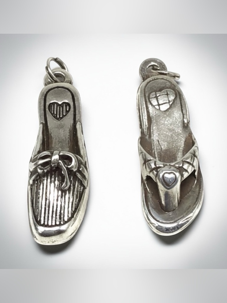 Brighton Bundle Of Two Silver Plated Shoe Charms Loafer And Flip Flop Nwot 21$